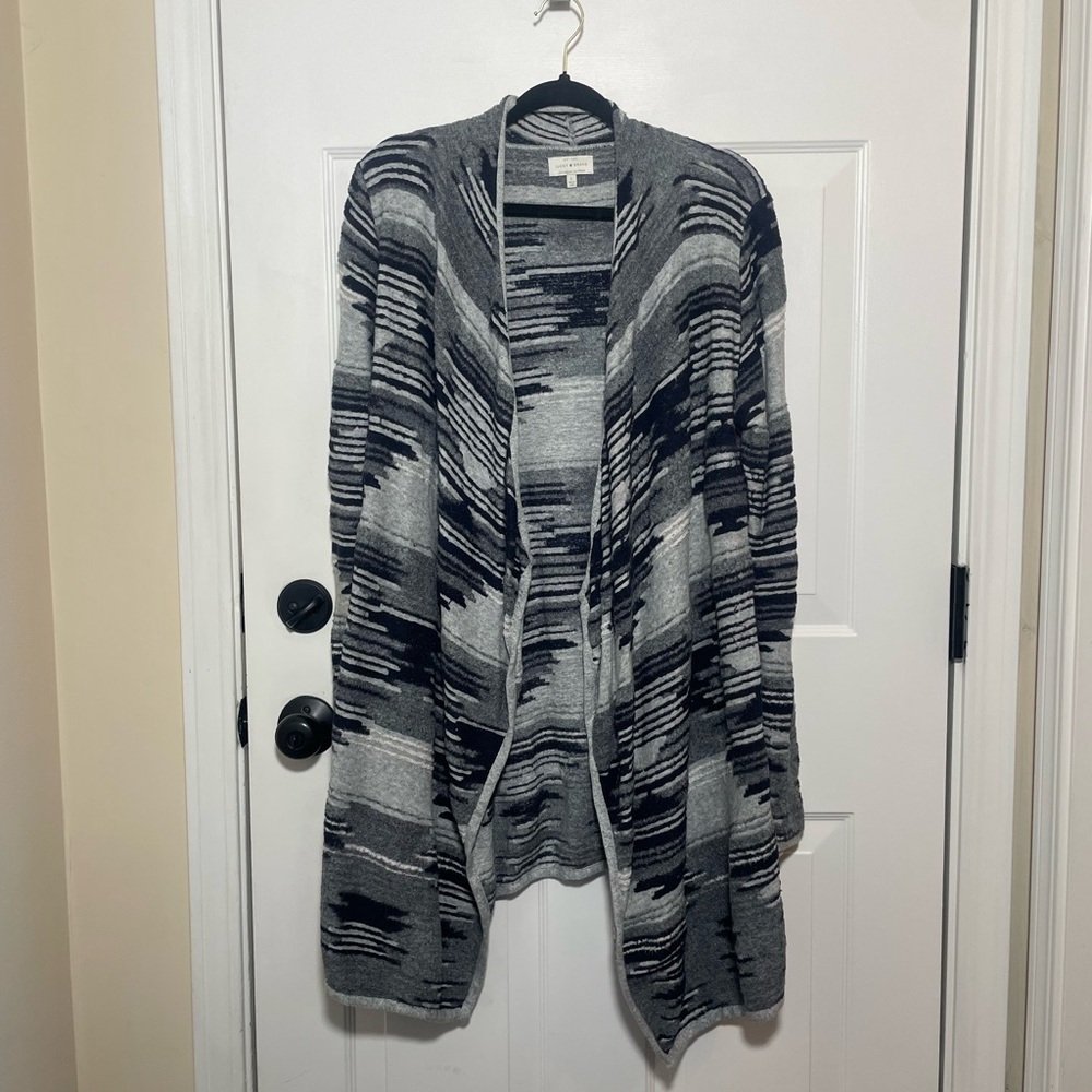 Lucky Brand Women's Gray and Black Striped Cardigan